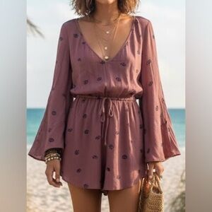 O’Neill 2019 Dusty Rose BoHo Mauve Long Bell Sleeve Beach Festival Romper S EUC
